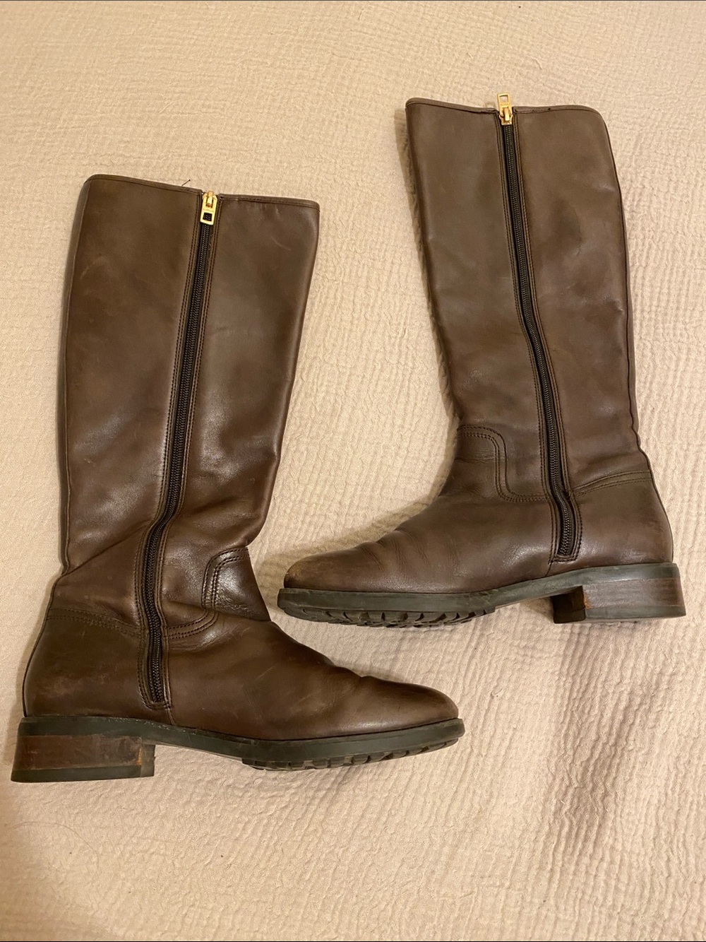 COACH Brown Leather Riding Boots with Gold Buckle. Size 7 - Picture 3 of 7
